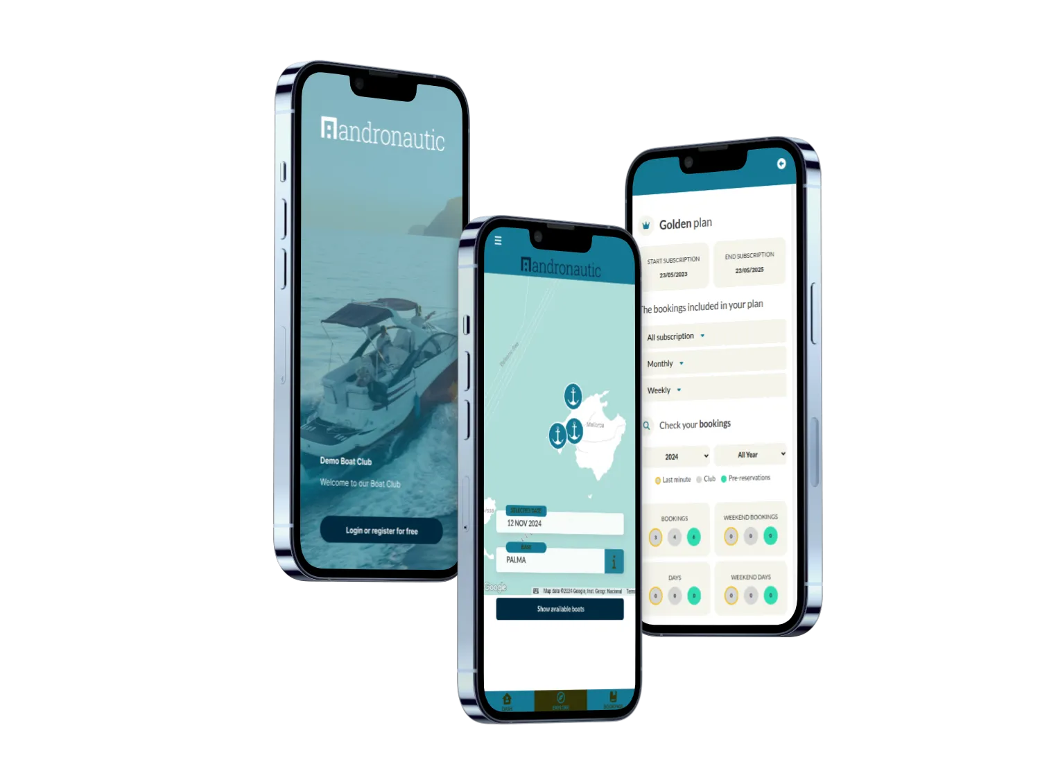 La App de Socio de Andronautic: acceso al club, mapa de la flota y el plan Golden de un socio con sus reservas y consumo